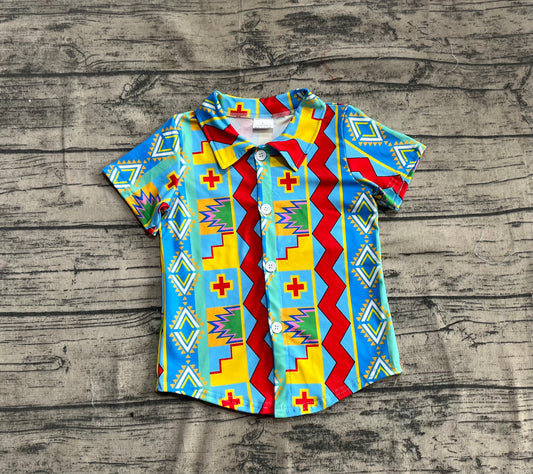 (Pre-order)BT1225 Colorful Aztec Western Print Boys Summer Tee Shirts Top