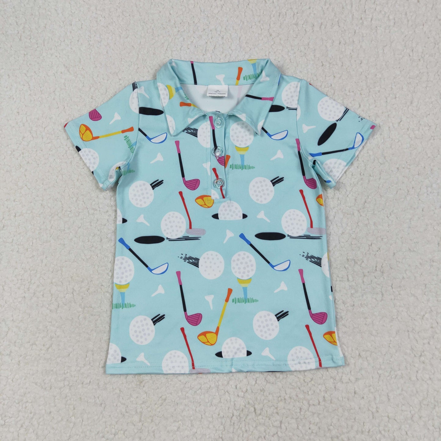 BT1234 Golf Blue Print Boys Summer Polo Tee Shirts Top