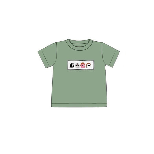 (Pre-order)BT1248 Ghost Green Print Boys Halloween Tee Shirts Top