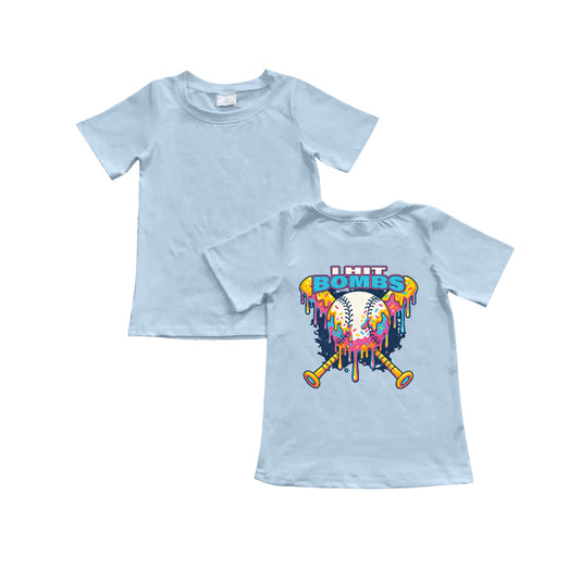 (Pre-order)BT1251 Baseball Blue Print Boys Summer Tee Shirts Top