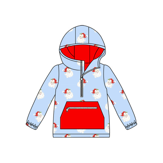 (Pre-order)BT1252 Santa Blue Print Boys Christmas Hoodie Pockets Top