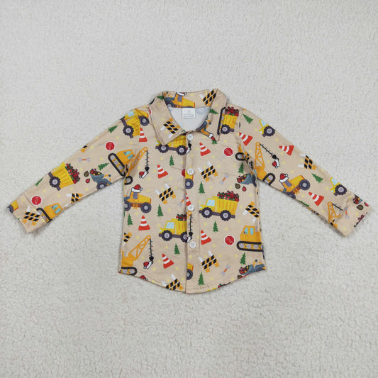 BT1254 Construction Trucks Print Boys Christmas Tee Shirts Top