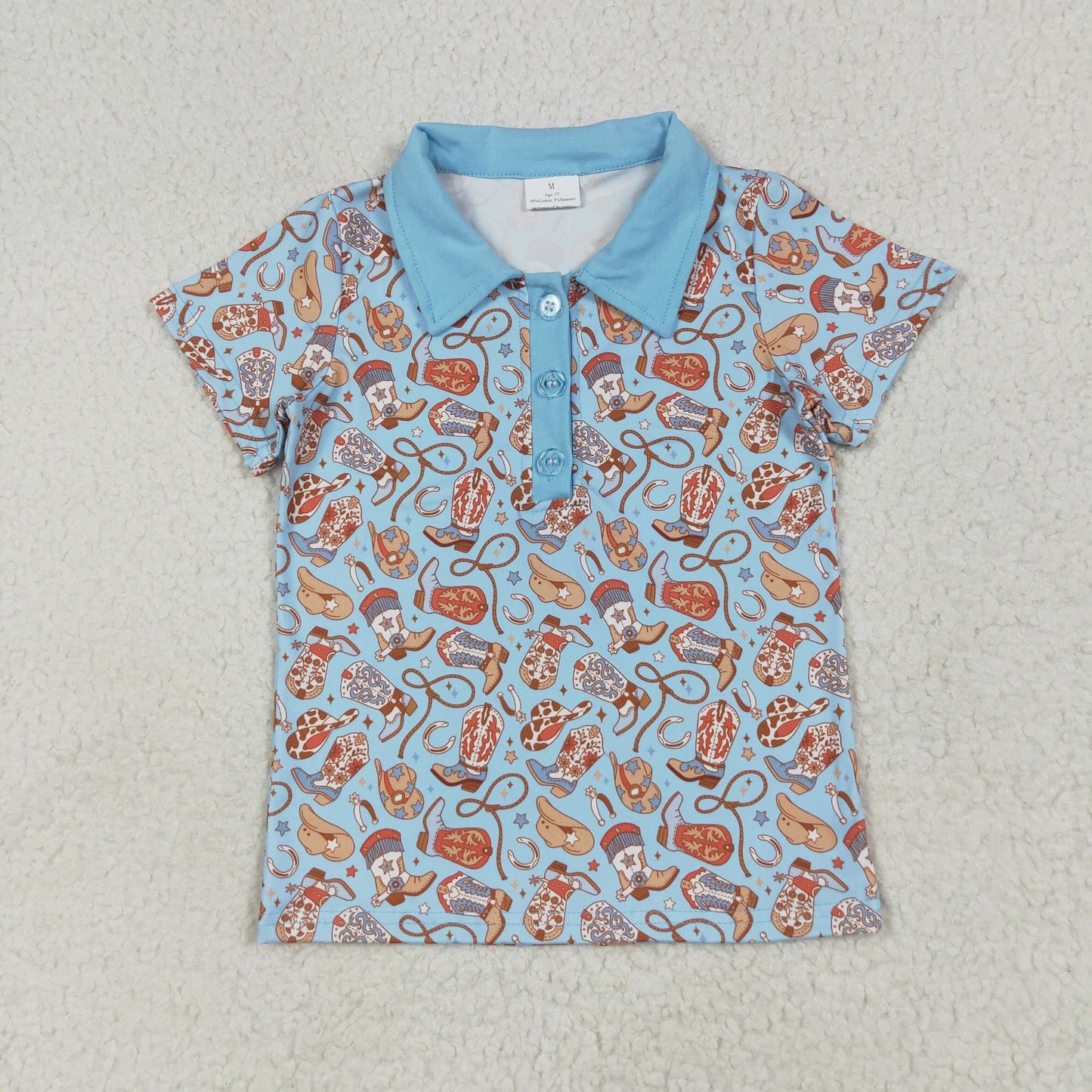 BT1256 Boots Hat Print Boys Summer Polo Tee Shirts Top