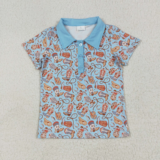 BT1256 Boots Hat Print Boys Summer Polo Tee Shirts Top