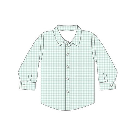 (Pre-order)BT1258 Green Plaid Print Boys Fall Tee Shirts Top