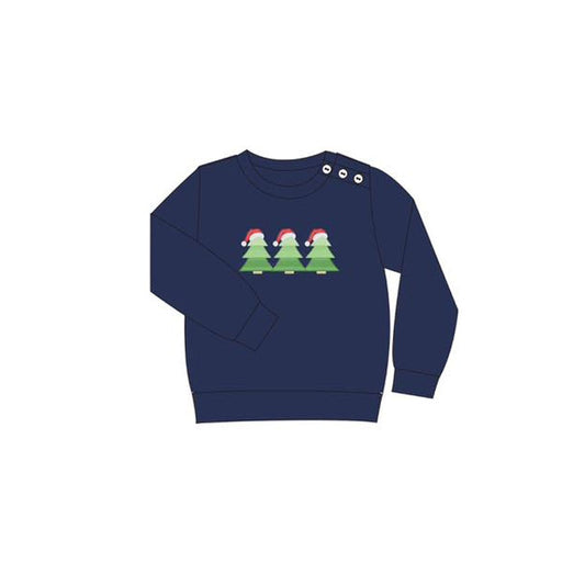 (Pre-order)BT1260 Tree Navy Print Boys Christmas Tee Shirts Top