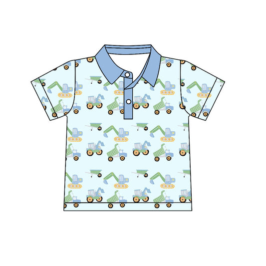 (Pre-order)BT1262 Construction Trucks Print Boys Summer Polo Tee Shirts Top