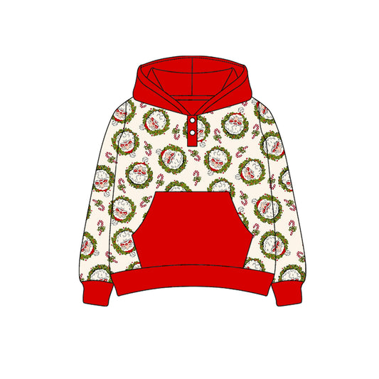 (Pre-order)BT1266 Santa Candy Cane Holly Print Boys Christmas Hoodie Top