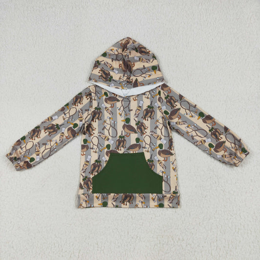 BT1267 Duck Call Stripes Print Boys Hunting Hoodie Top