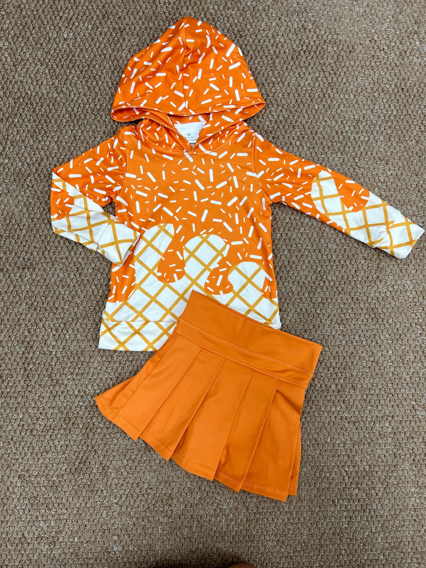 BT1274+GLK0109 Sprinkles Hoodie Top Orange Shorts Skirts Girls Yoga Outfits