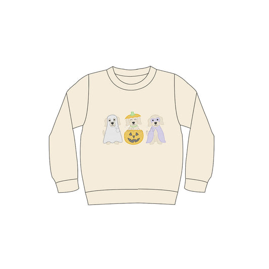 (Pre-order)BT1277 Dog Pumpkin Boys Halloween Long Sleeve Tee Shirts Top