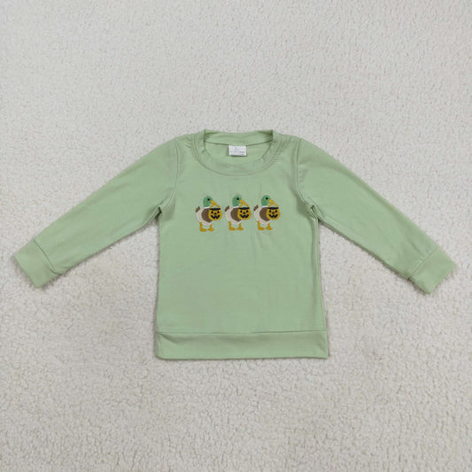 BT1278 Duck Pumpkin Embroidery Boys Halloween Long Sleeve Tee Shirts Top