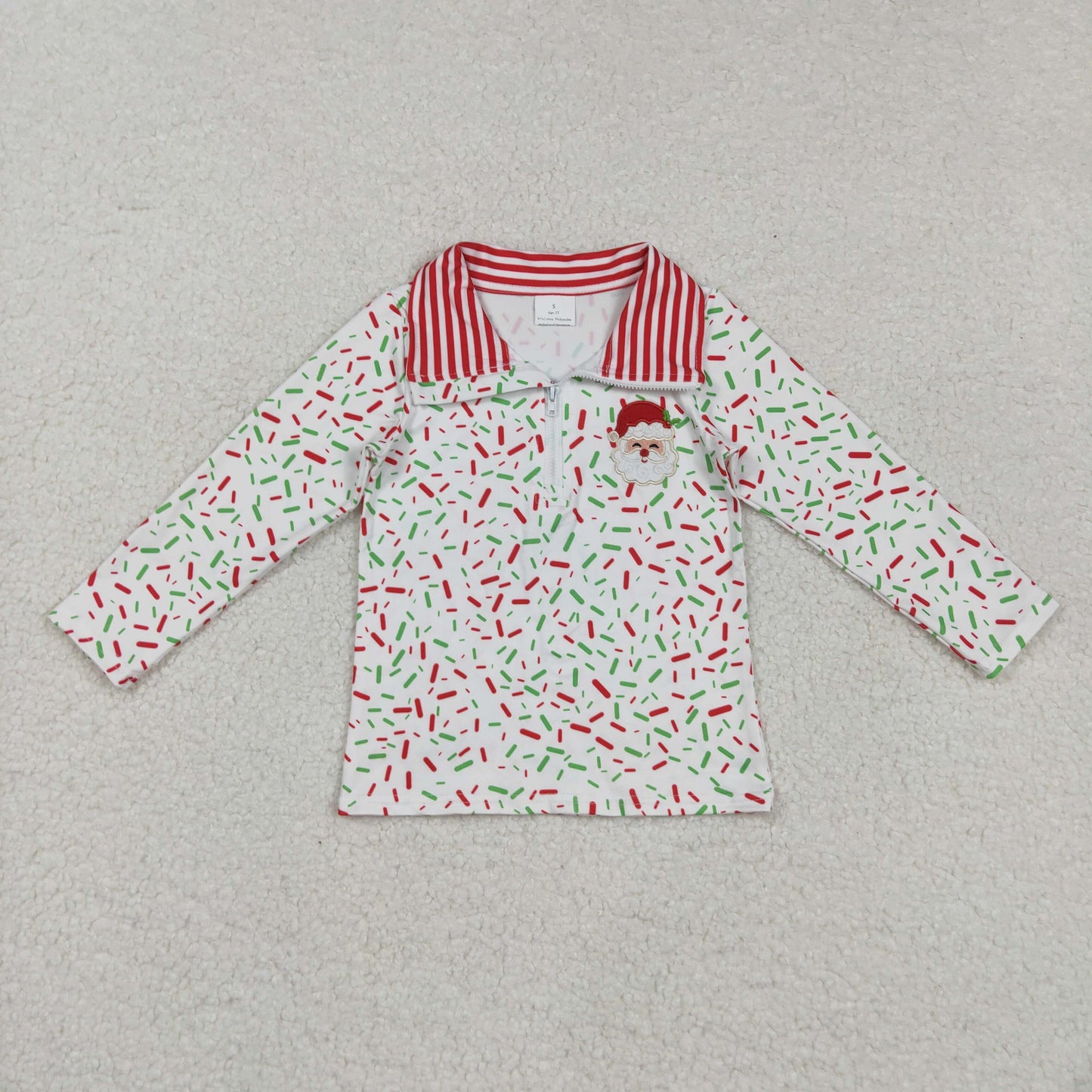 BT1294 Santa Embroidery Sprinkles Print Boys Christmas Pullover Tee Shirts Top