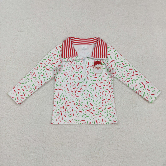 BT1294 Santa Embroidery Sprinkles Print Boys Christmas Pullover Tee Shirts Top