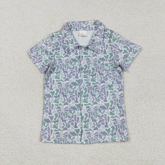 BT1295 Green Purple Camo Print Boys Summer Tee Shirts Top