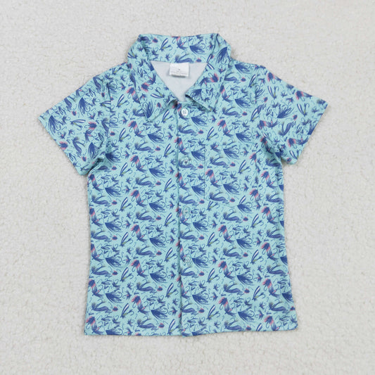 BT1296 Fishhook Blue Print Boys Summer Tee Shirts Top
