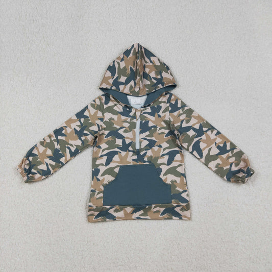 BT1301 Duck Camo Print Boys Fall Hoodie Zipper Pocket Top