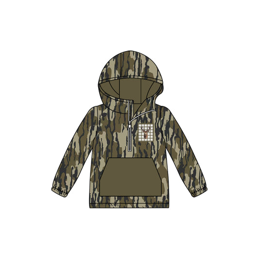 (Pre-order)BT1303 Camo Deer Print Boys Fall Hoodie Zipper Top