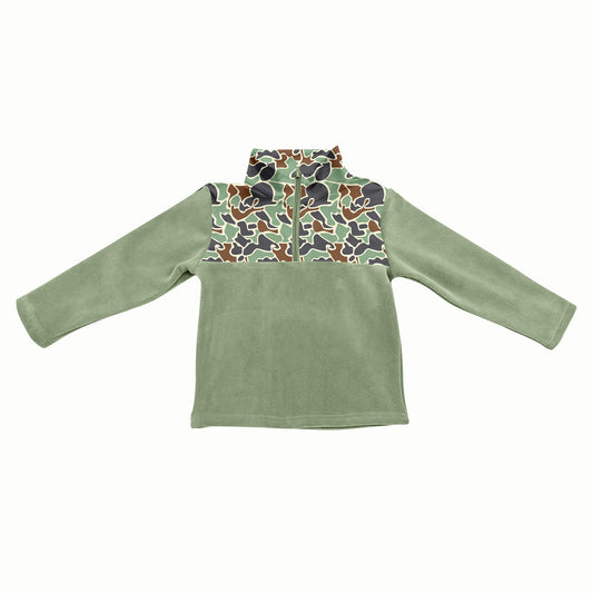(Pre-order)BT1308 Green Camo Print Boys Fall Zipper Pullover Top