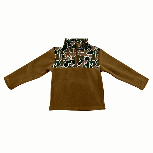 (Pre-order)BT1309 Brown Camo Print Boys Fall Zipper Pullover Top