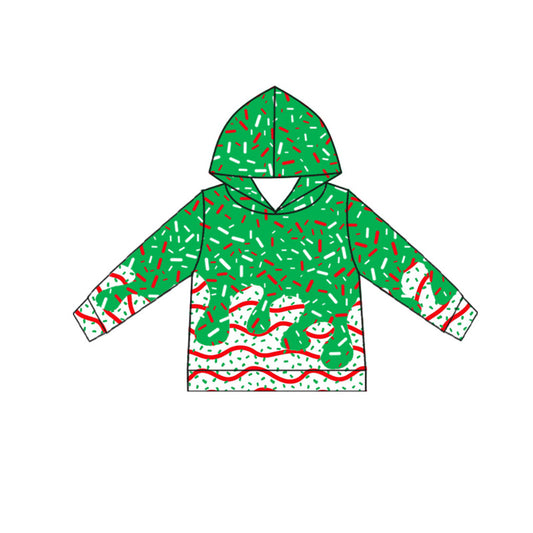 (Pre-order)BT1316 Debbie Cake Sprinkles Green Print Boys Christmas Hoodie Zipper Top