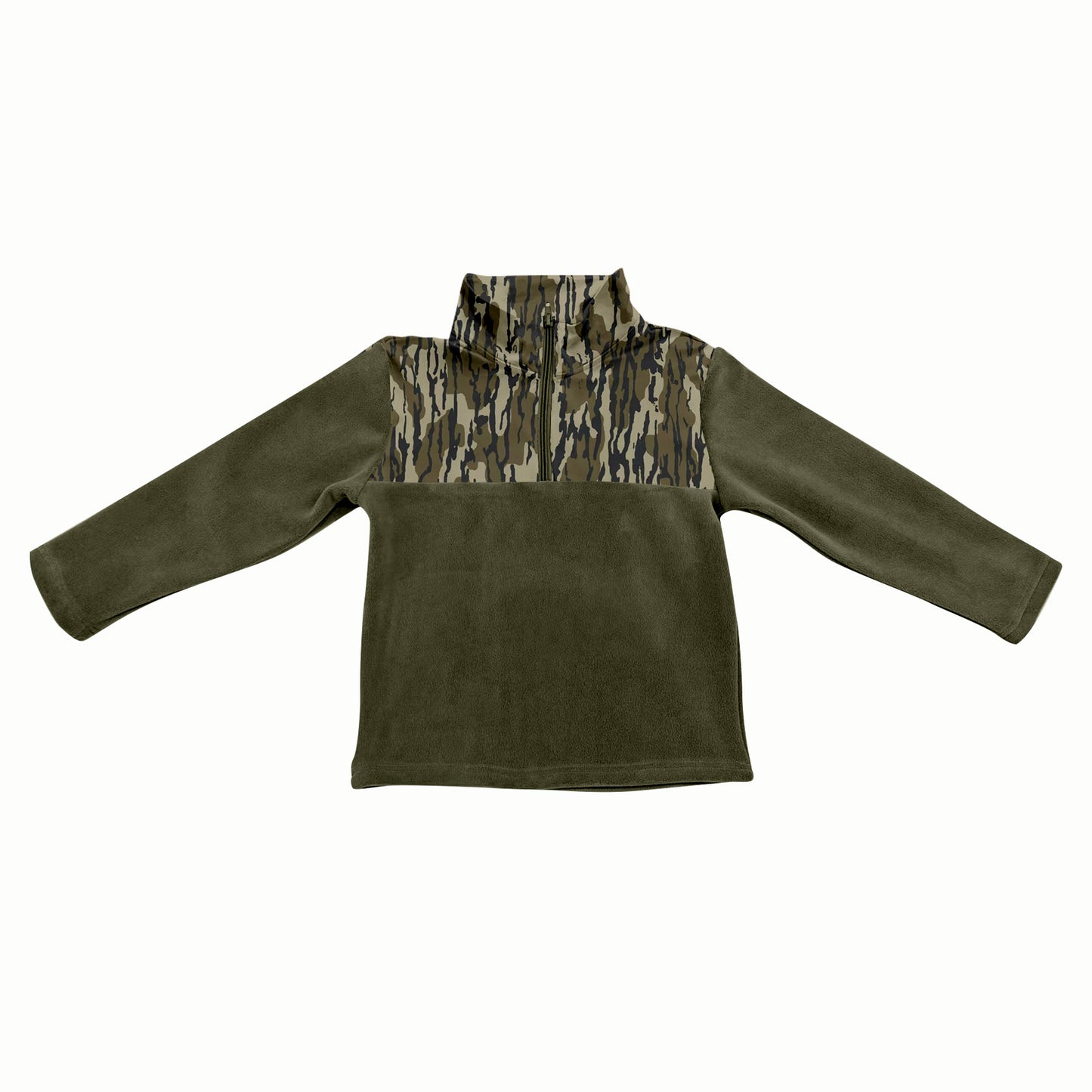 (Pre-order)BT1317 Camo Green Print Boys Long Sleeve Zipper Pullover Top