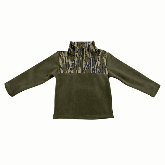 (Pre-order)BT1317 Camo Green Print Boys Long Sleeve Zipper Pullover Top