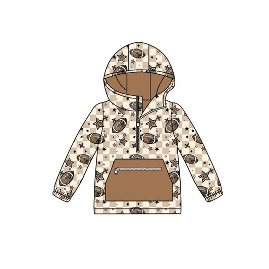 (Pre-order)BT1318 Football Stars Plaid Print Boys Fall Hoodie Zipper Top