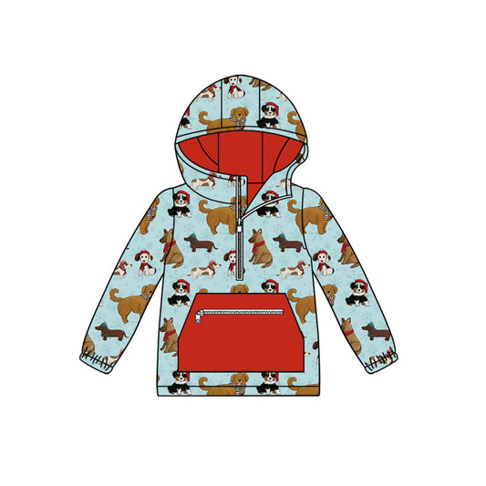 (Pre-order)BT1330 Dog Print Boys Zipper Pockets Christmas Hoodie Top