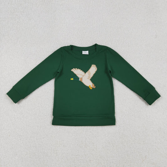 BT1334 Duck Embroidery Green Boys Long Sleeve Tee Shirts Top