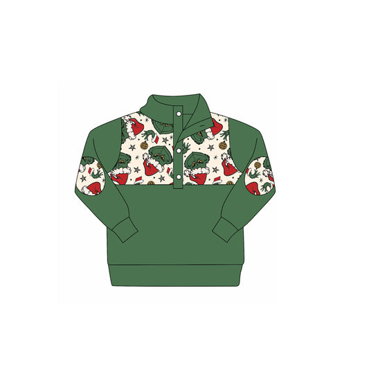 (Pre-order)BT1339 Green Frog Print Boys Christmas Polo Top