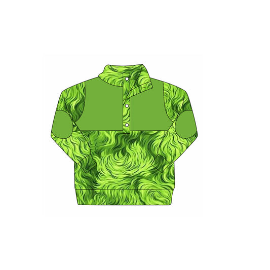 (Pre-order)BT1340 Green Print Boys Christmas Polo Top