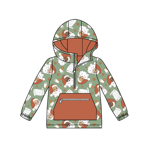 (Pre-order)BT1341 Santa Cookie Print Boys Christmas Zipper Pockets Hoodie Top
