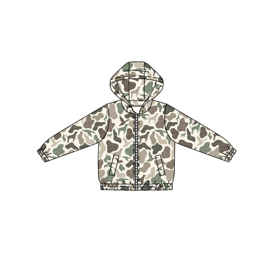 (Pre-order)BT1343 Green Camo Dog Print Boys Fall Zipper Pockets Hoodie Jacket Top