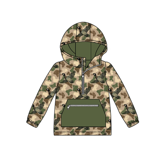 (Pre-order)BT1347 Duck Camo Print Boys Zipper Pockets Hoodie Top