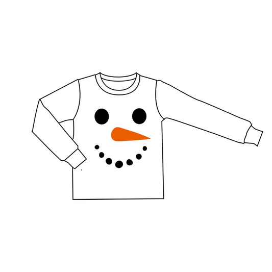 (Pre-order)BT1351 Snowman White Print Boys Long Sleeve Tee Shirts Top