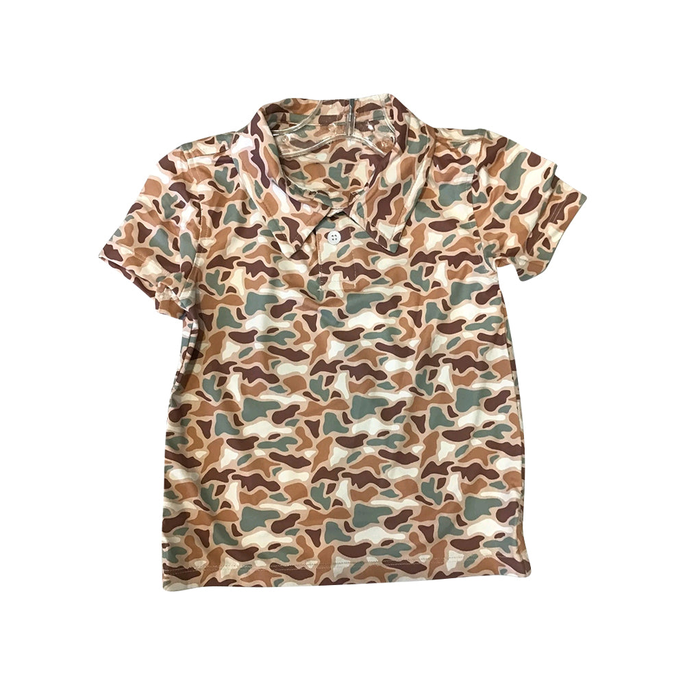 (Pre-order)BT1355 Brown Camo Print Boys Summer Polo Top