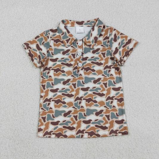BT1355 Brown Camo Print Boys Summer Polo Tee Shirts Top