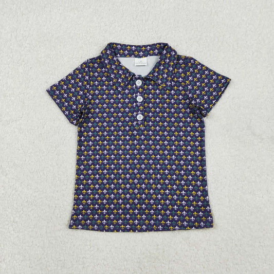 BT1356 Anchor Purple Print Boys Mardi Gras Polo Top