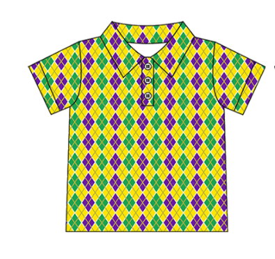 (Pre-order)BT1357 Mardi Gras Print Boys Polo Top