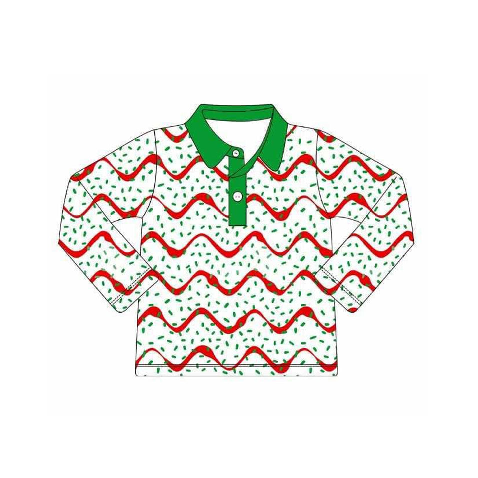 (Pre-order)BT1361 Cake Sprinkles Print Boys Christmas Polo Top