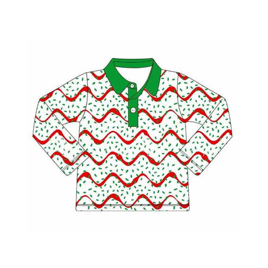 (Pre-order)BT1361 Cake Sprinkles Print Boys Christmas Polo Top