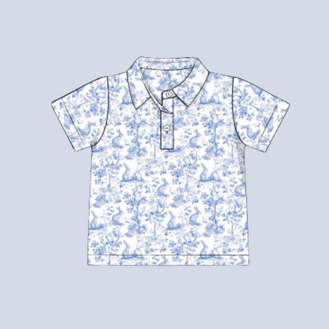 (Pre-order)BT1362 Bunny Blue Print Boys Easter Polo Top