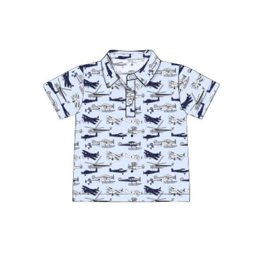 (Pre-order)BT1363 Plane Print Boys Summer Polo Top