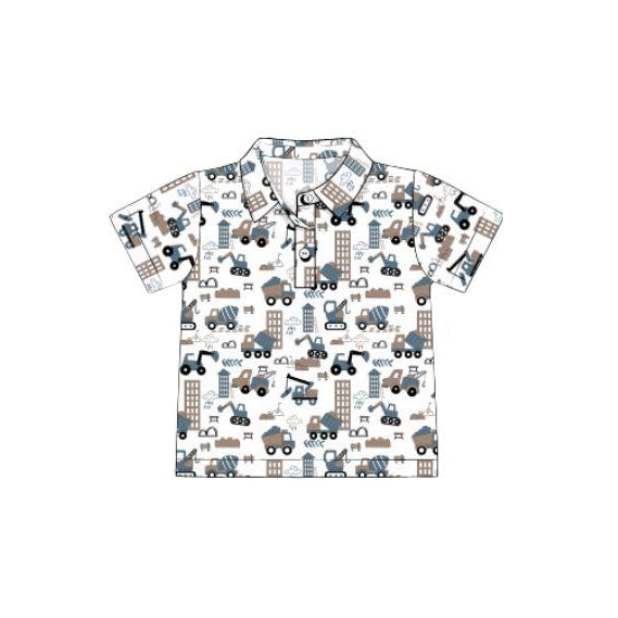 (Pre-order)BT1366 Construction Trucks Print Boys Summer Polo Top