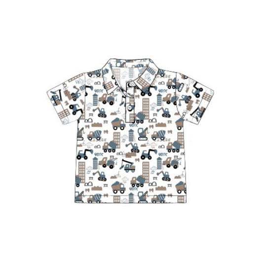 (Pre-order)BT1366 Construction Trucks Print Boys Summer Polo Top