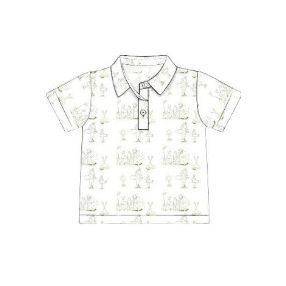 (Pre-order)BT1367 Golf Print Boys Summer Polo Top