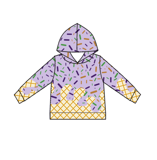 (Pre-order)BT1373 Purple Sprinkles Print Kids Long Sleeve Hoodie Top
