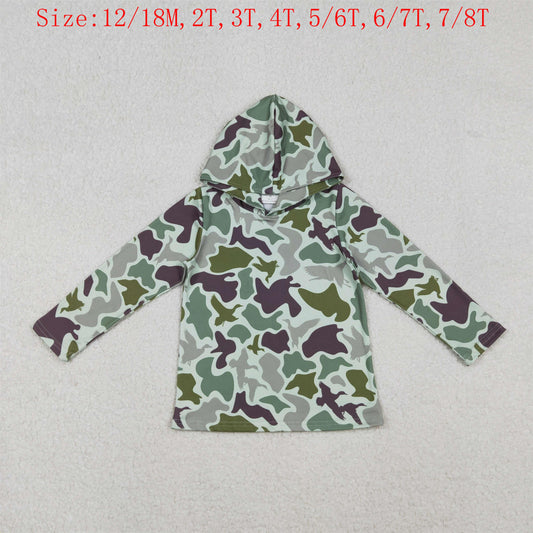 BT1374 Duck Green Camo Print Kids Long Sleeve Hoodie Top