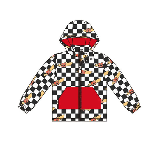 (Pre-order)BT1377 Falsh 95 Plaid Print Boys Long Sleeve Zipper Hoodie Pockets Jackets Top